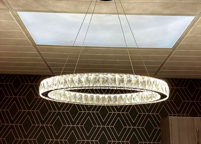 D.E. Small Electric - MA chandelier installation